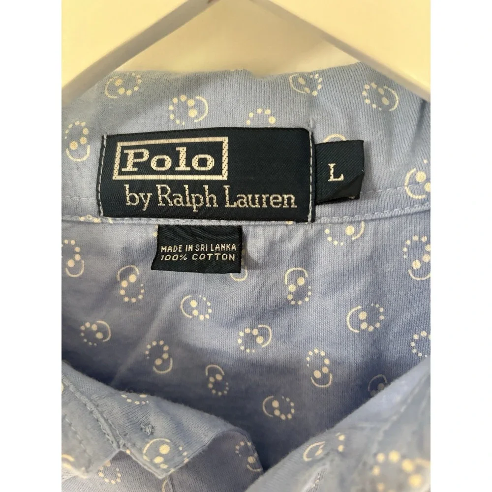 Polo Ralph Lauren Polo Shirt Mens L Light Blue Micro Paisley Print Cotton Golf‎